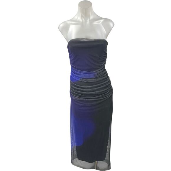 Zara Blue Black Colorblock Strapless Tube Bandeau Mini Bodycon Dress Size S - Picture 1 of 5